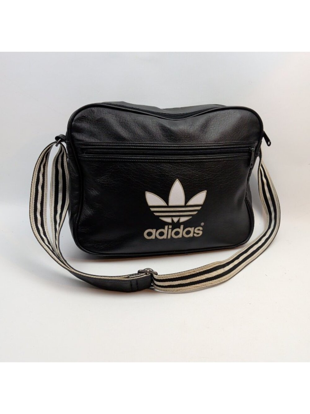 Y2K Adidas Airliner Shoulder Messenger Bag Black w/ White Logo Retro Vintage